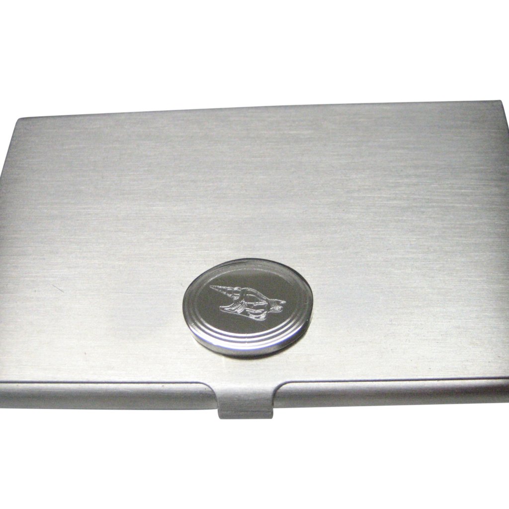 Silver Toned Oval Etched Sea Shell Business Card Holder